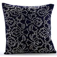 Fețe de pernă din catifea bleumarin 24x24 inch, cu imprimeu floral Zardozi argintiu periwink (60x60 cm), pătrat modern