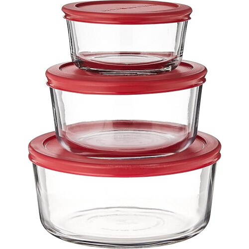 Klassische Glas-Vorratsdosen mit Deckel, Rot, 6er-Set, Modellnummer: