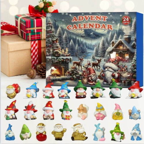 Ημερολόγιο Gnome Advent με 24 κούκλες Gnome από ρητίνη για διασκέδαση με αντίστροφη 1