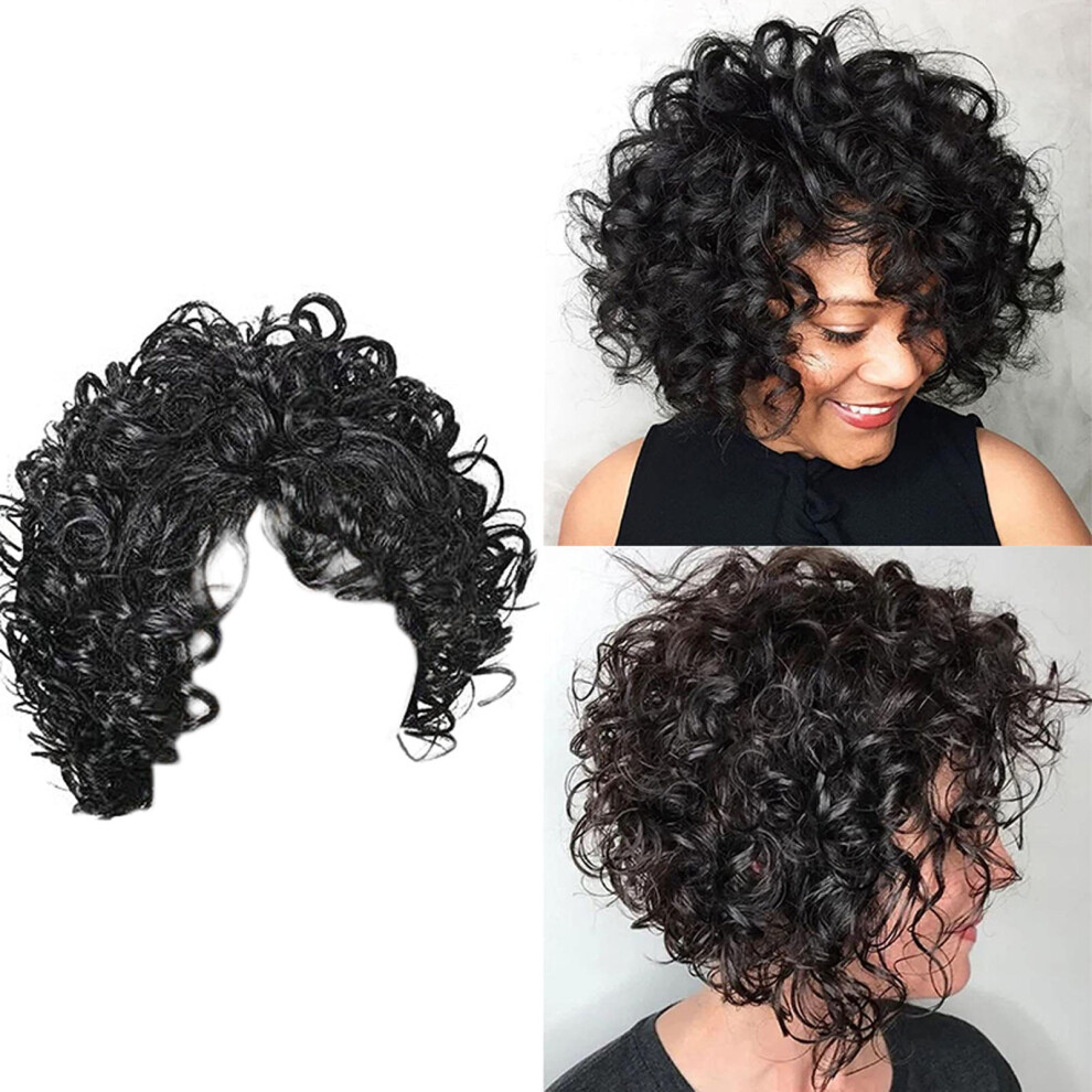 Unisex Black Human Hair Wigs For Women, Small Curly Wavy Lace Front Wig, Glueless Human Hair Toupee, Compatible With Daily Wear & Costume