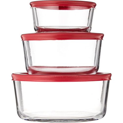 Klassische Glas-Vorratsdosen mit Deckel, Rot, 6er-Set, Modellnummer: 1