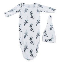 Knuten klänning för nyfödda, mjuka och andningsbara pyjamasplagg för spädbarn med olivbladsmönster, hudvänligt pyjamasset i polyesterbomull