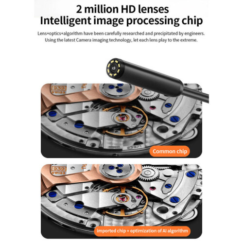 Outil d'inspection, caméra HD avec éclairage LED réglable, endoscope à double objectif pour des angles de vision plus larges, compatible avec une 2