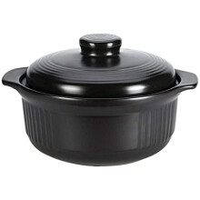Ceramic Casserole Dish with Lid, Temperature Resistant Clay Cooking Pot for Stew and Soup, 2L Black