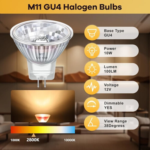 Συσκευασία 8 λαμπτήρων αλογόνου GU4MR11112V10W, Λαμπτήρας αλογόνου MR112800k θερμού λευκού 1