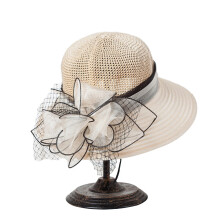 Hata Cloche Gúna Eaglaise Derby do Mhná, Hata Buicéad Bainise, Cóisir Tae Bláthanna (M (56-58cm), Béis)
