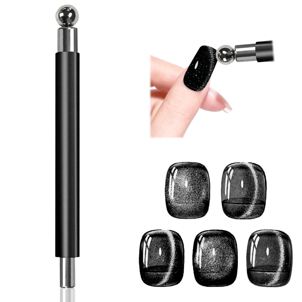 Black Cat Eye Nail Magnet Stick Doubleended Cylindrical Tool With 8Mm Steel Ball For Gel Polish