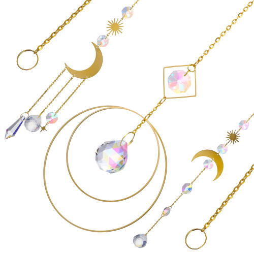 Conjunto de 3 pingentes decorativos de cristal em formato de lua e prisma para pendurar em janelas.