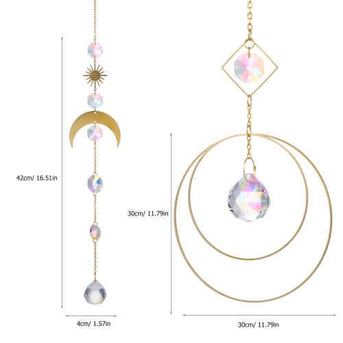 Conjunto de 3 pingentes decorativos de cristal em formato de lua e prisma para pendurar em janelas. 2