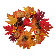 Guirlanda de Outono para Porta de Entrada, Guirlanda Floral Artificial de 38 cm com Margaridas Delicadas, Mini Abóboras, Pinhas, Decoração Laranja