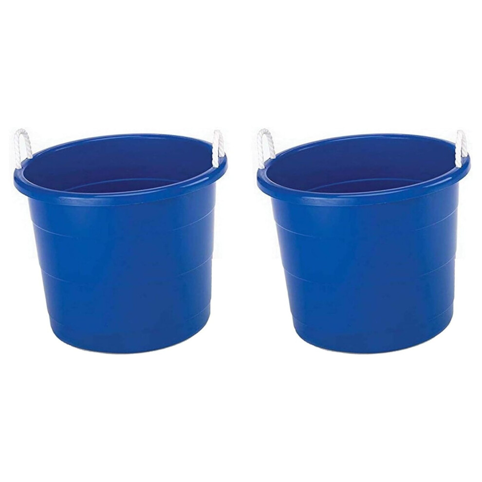 Saney 17 Gallon Plastic Multipurpose Utility Storage Bucket Tub With Strong Rope Handles For Indoor And Outdoor Use, Blue (2 Pack) 9173940846319