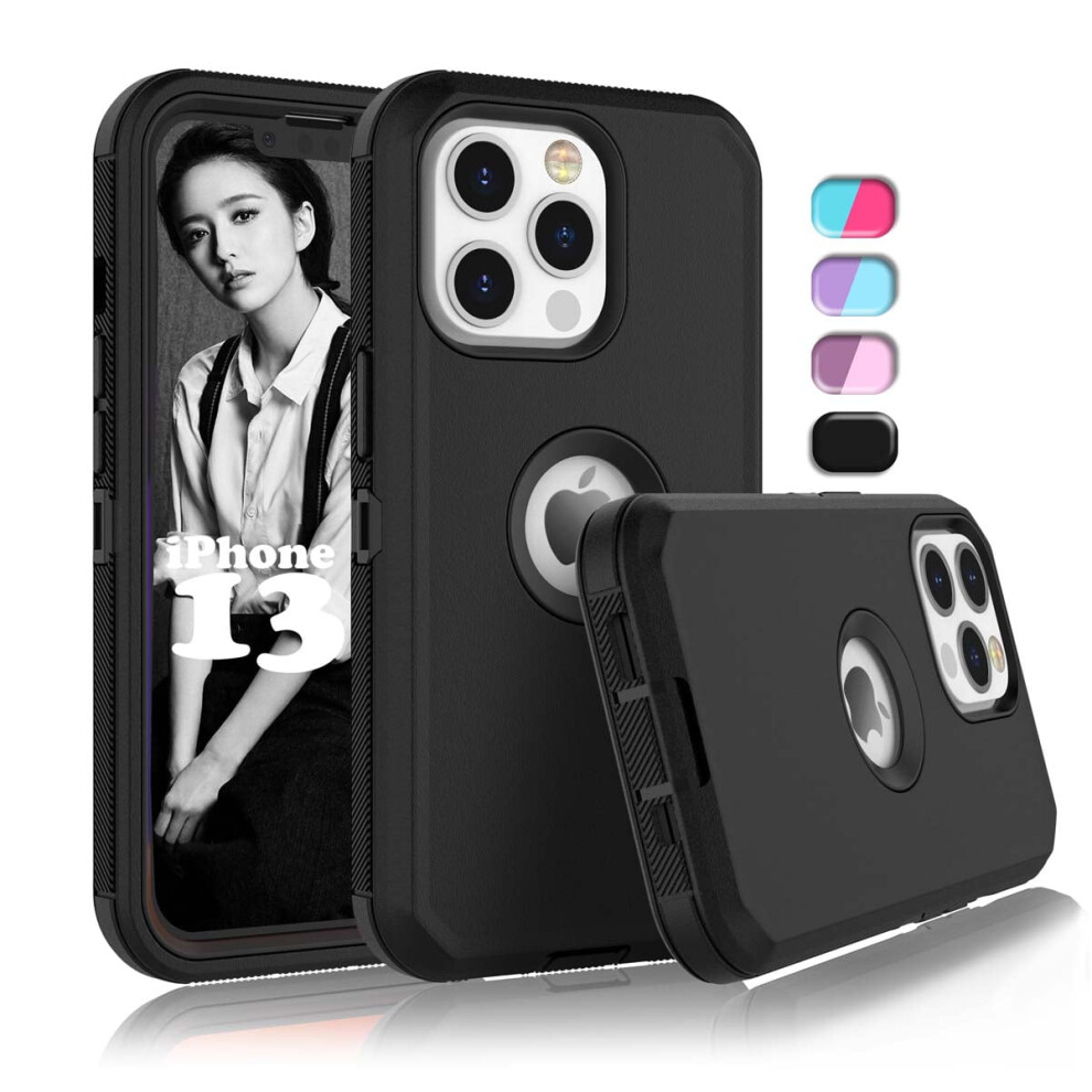 Compatible With Iphone 13 Cases, 6.1" Heavy Duty Armor Case With Shock Absorption Rubber, Full-Body Rugged 3-In-1 Cover - Black 9173940847859