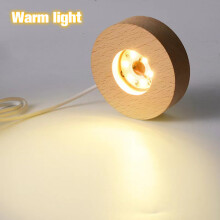 Base de madeira para exibição de luzes LED, ornamento artístico em resina e cristal, luz quente.