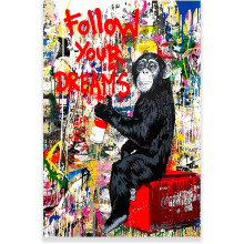 AEFER Banksy Leinwandbild, Affe mit Farbe, Tierdruck „Folge deinen Träumen“, passend zu Banksy-Dekoration, Gorilla-Poster für Zuhause