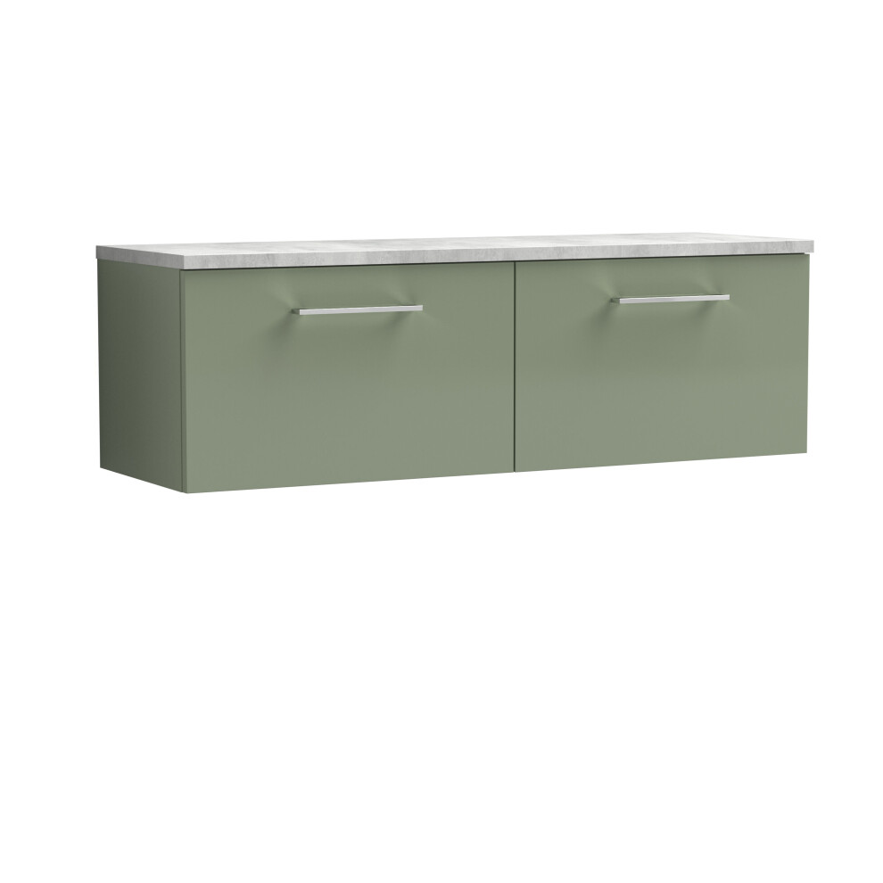 Balterley Level 1200Mm Wall Hung 2 Drawer Vanity Unit With Laminate Worktop For Modern Bathroom Storage - Satin Green