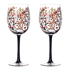 Conjunto de 2 Taças de Vinho com Árvore de Outono - Cores do Outono - Folhas Vermelhas, Amarelas e Laranjas - Pintadas à Mão - Folha de Outono