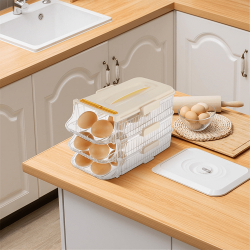 Eierhouder voor de koelkast, rolbare eierorganizer, eiercontainer, eierbewaarhouder, roldispenser, stapelbare koelkastlade, wit 1