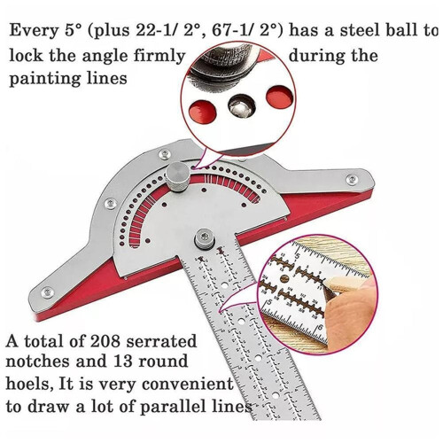 M optimized 10/15/20 Inches Woodworkers Edge Ruler Protractors High Precision Angles Measure Tool Carpenter Tools 2