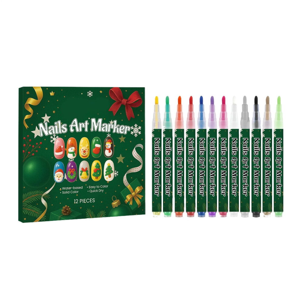 Nail Art Pens 12 Colors with 0.6mm Precision Tip for DIY Christmas Designs and Salon Use