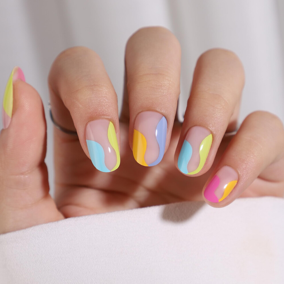 Press On Nails Glossy Full Cover Square Acrylic False Nails with Glue Quick Salon Manicure Set