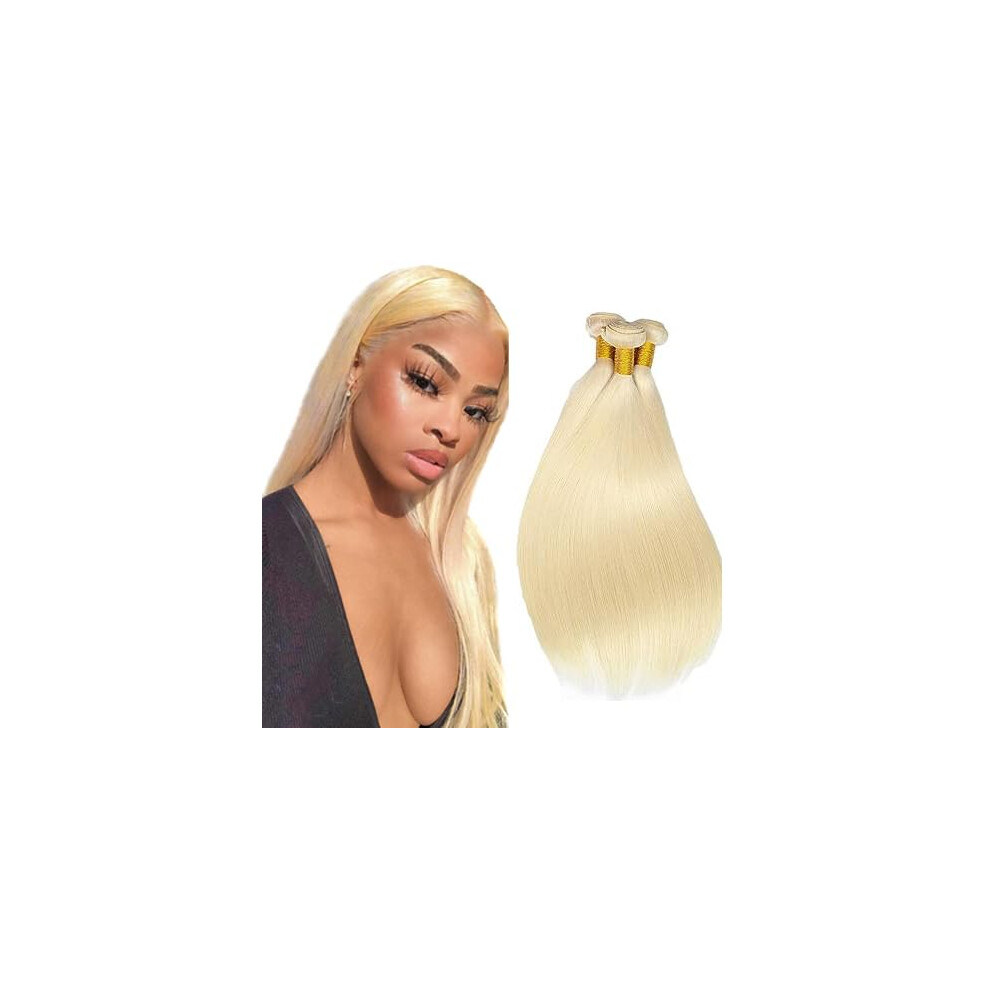 Unisex 613 Blonde Human Hair Bundles 18 Inch Brazilian Remy Hair Extensions Natural Look Tangle