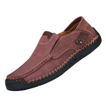 Men's Leather Walking Shoes Breathable Upper Soft Cushioned Sole Outdoor Hiking Brown Size 11