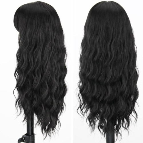 Long black wig with bangs