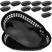 12Pcs Plastic Fries Burger Baskets Fast Food Baskets Boat Shaped Trays(Black)