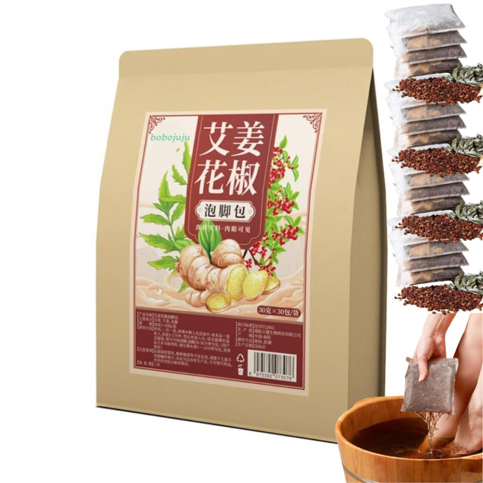 Herbal Foot Soak with Mugwort and Ginger, 30 Pack Spa Powder Set for Relaxation and Heat Therapy