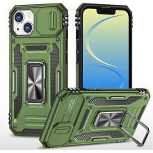 Cás 14Plus atá Comhoiriúnach le iPhone14Plus, Clúdach Ceamara Sleamhnáin, Cás Garbh Turraingdhíonach Grád Míleata le Seasamh Fáinne