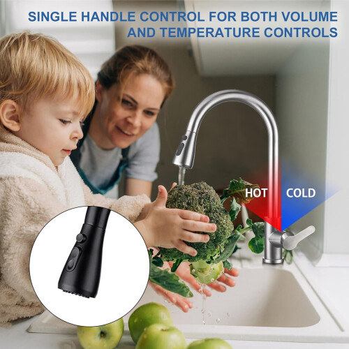 Kitchen Faucet with Pull Down Sprayer, Pull Down Sprayer High Arc Spout Single Handle Design for Kitchen Sink, Matte Black Finish Stainless Steel 1