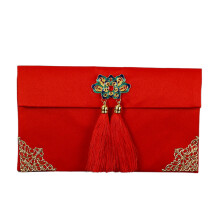 Embroidered Fabric Red Envelope for Lunar Celebration, Unique Design Chinese Silk Red Envelopes with Chinese Knot and Jade Pendant Embellishment,