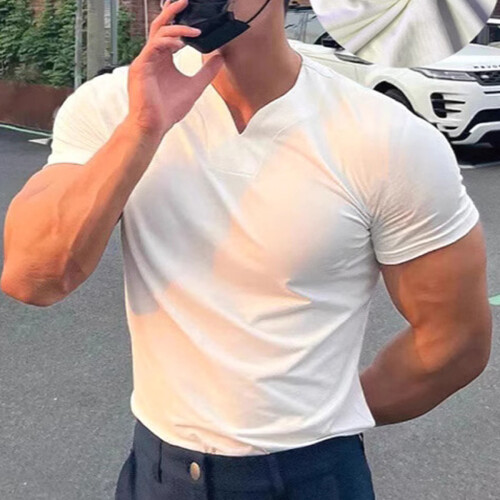 Ανδρικό T-shirt με V-λαιμόκοψη, Κοντομάνικο, Μοντέρνο, Ελαφρύ, Αναπνεύσιμο Υφασμάτινο 1