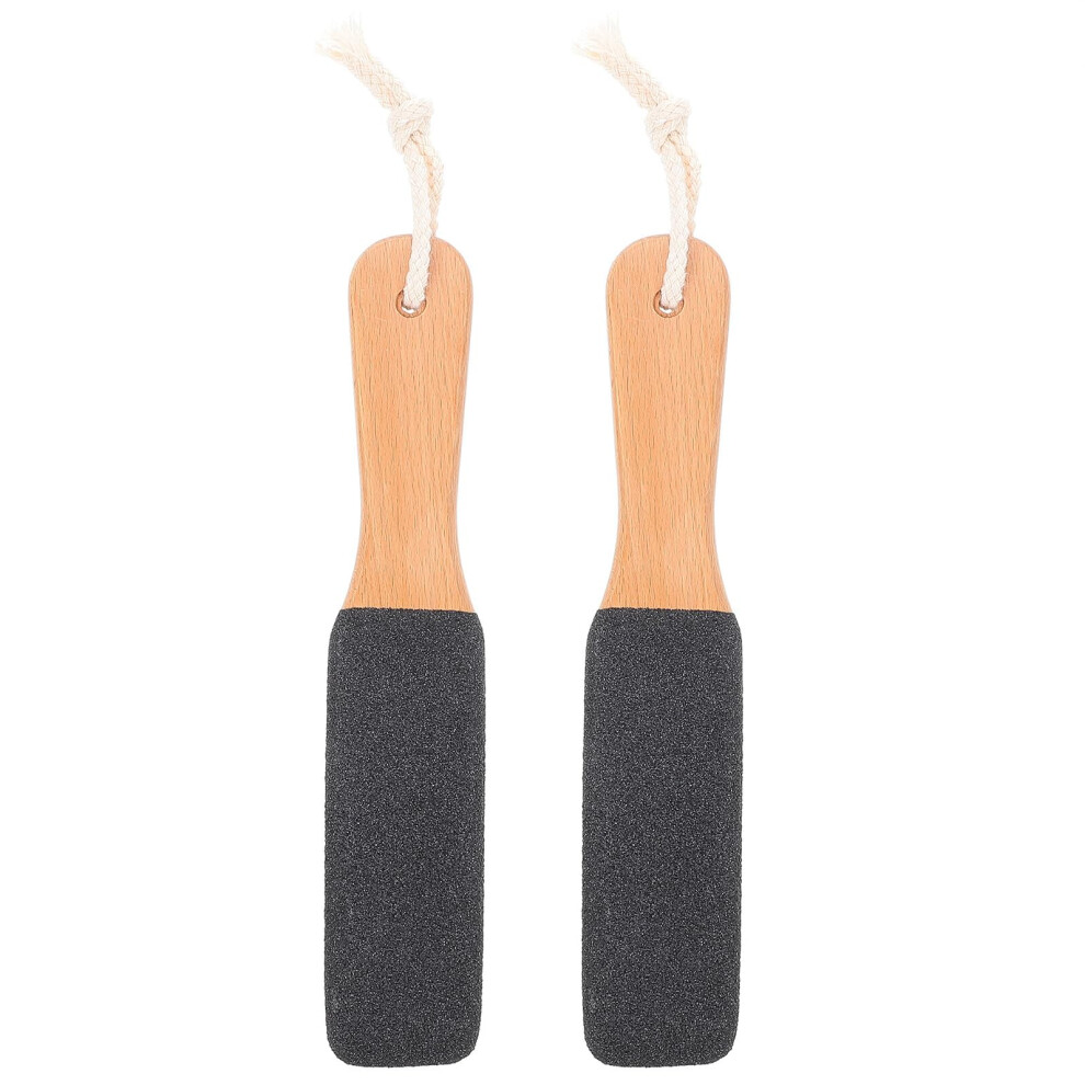 2pcs DoubleSided Wooden Handle Foot File Pedicure Scrubber for Callus Removal and Cracked Heels