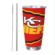 Thermos in acciaio inox da 20 oz con coperchio e cannuccia a tema Kansas City Chiefs Football Team - Compatibile con i portabicchieri per auto, per