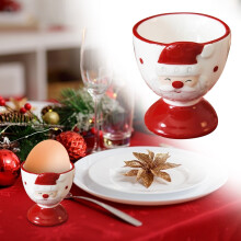 Keramische kerst-eierdop, eierhouder met kerstmanmotief, grappige eierstandaard, schattige keramische eierhouder voor het serveren van eieren bij het