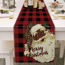 Ráthadóir Tábla Nollag 13x72 Orlach, Plaid Dubh Santa le Caora Cuileann, Maisiúcháin Bia Cistine Nollaig Shona
