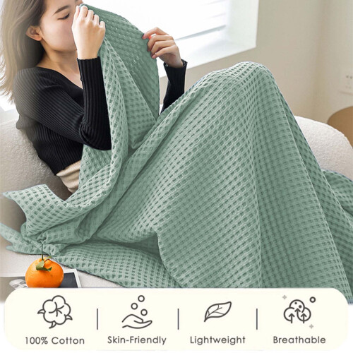 Κουβέρτα TUTUnaumb Cool Cotton Waffle, Μαλακή και Ελαφριά Ριχτάρι από Ρεγιόν για Ζεστούς 2
