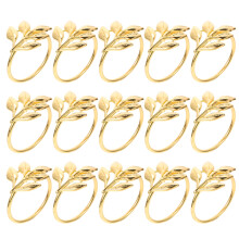 Conjunto de 15 Anéis de Guardanapo em Formato de Folha para Decoração de Mesa - Dourado