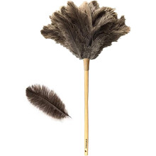 Spolverino in soffice piuma di struzzo naturale con manico in legno riutilizzabile, 61 cm, marrone - Confezione da 1