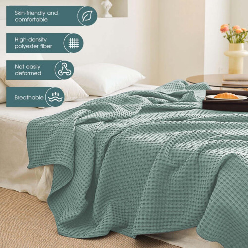Κουβέρτα TUTUnaumb Cool Cotton Waffle, Μαλακή και Ελαφριά Ριχτάρι από Ρεγιόν για Ζεστούς 1