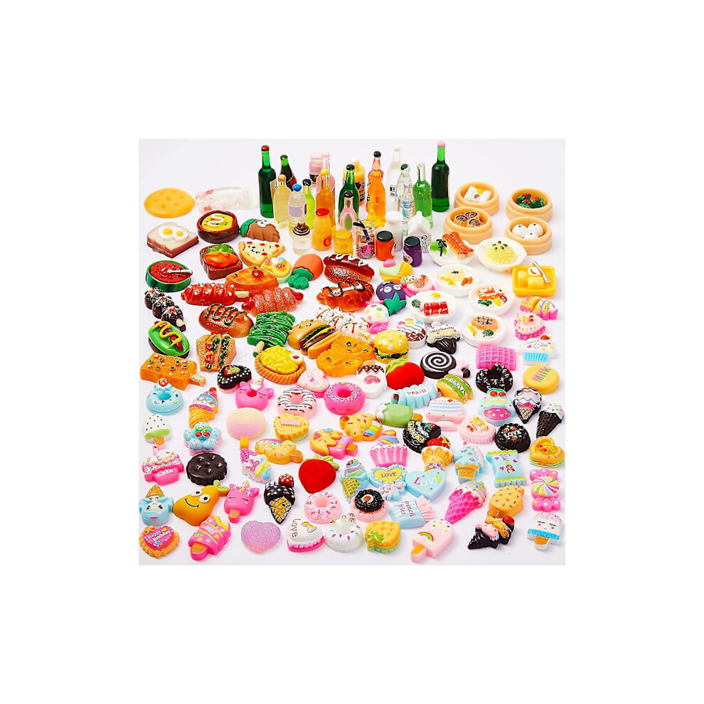 100pcs Miniature Food for Dollhouse, Mini Food Drinks Bottle Mold Toys, Dollhouse Accessories, Kitchen Food Toys for Adults Teens Kids