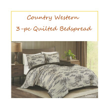 Conjunto de 3 peças estilo country western com cowboys em preto e branco, tamanho king.
