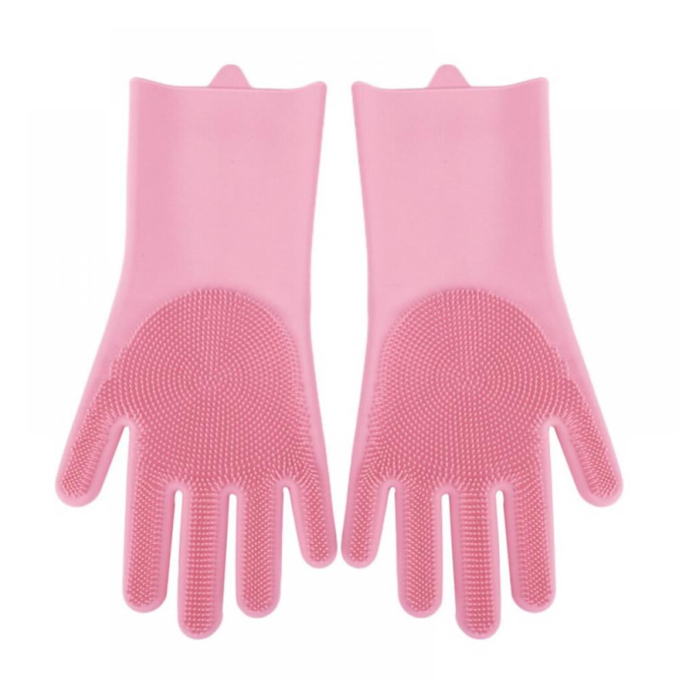 Magic Dishwashing Gloves, Reusable Silicone with Sponge Scrubbers for Kitchen, Bathroom, Pet Hair, Car Washing (1 Pair)