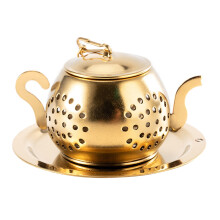 Tee-Ei, Edelstahl, Teekannenform, feines Netz mit Kette und Abtropfschale, geeignet für losen Tee, Tasse, Gewürze