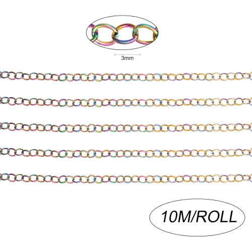 32.8Feet10M Αλυσίδες Rolo από ανοξείδωτο ατσάλι Αλυσίδα χρώματος ουράνιου τόξου με 1