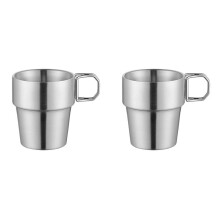 2x Stapelbare roestvrijstalen bekers voor koffie, water, bier of als buitenbeker, ideaal voor kamperen of picknicken.