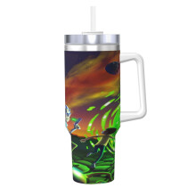 Rick-und-Morty-Trinkbecher (1,2 l) mit Henkel und Strohhalm – Edelstahl-Reisebecher mit Deckel – Geschenkideen für Frauen, Mädchen und Kinder