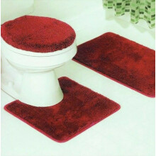 3-delige effen badkamermat in diverse kleuren, inclusief contourmat en toiletbrilhoes.