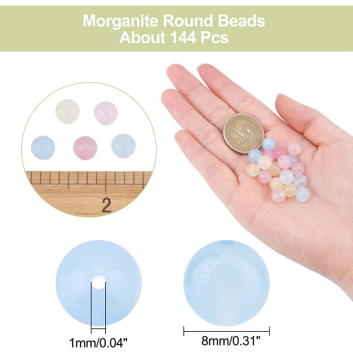 144 τεμάχια φυσικές χάντρες Morganite, στρογγυλές χάντρες από πολύτιμους λίθους, 1